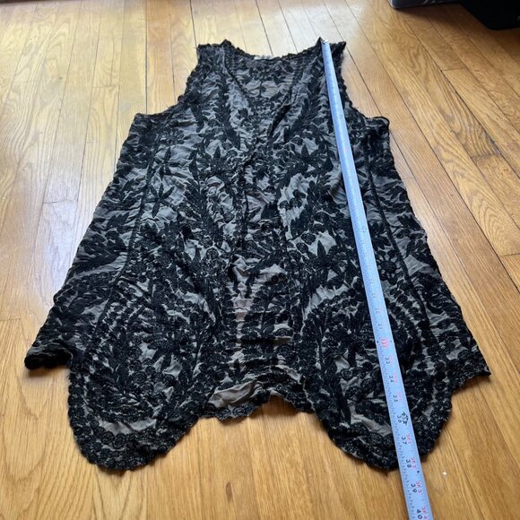 Origami by Viven Gray Black Lace Sleeveless Open Front Duster Cardigan Vest - Picture 8 of 11